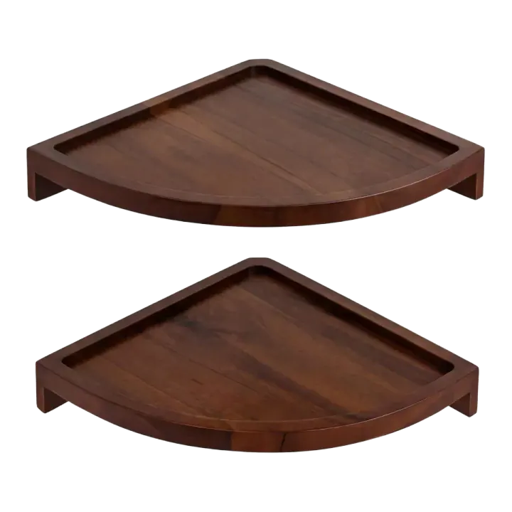 Demigo Acacia Round Corner Shelves — Dark Brown