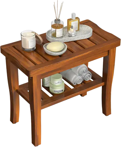 Greenual Teak Shower Bench with Lower Storage Shelf
