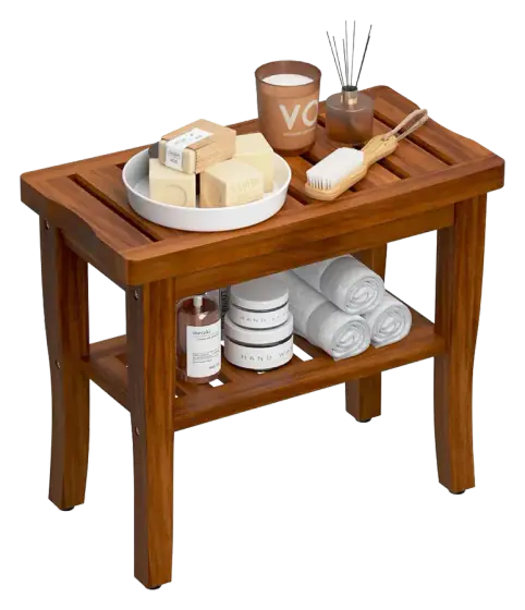 oridom Teak Shower Bench with Stainless-Steel Hardware