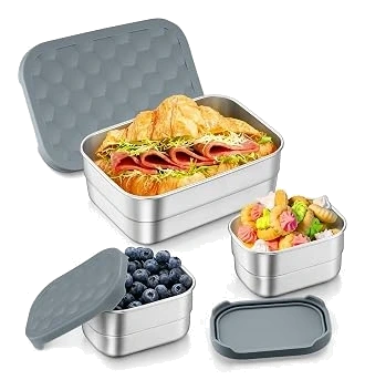 TeamFar Steel Lunch Containers with Silicone Lids — Gray