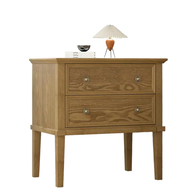 Solid Wood Nightstand with 2 Drawers