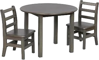 ECR4Kids Round Hardwood Table and Chair Set — Grey Wash