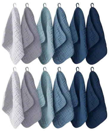 Ease Cubs Muslin Baby Washcloths, 100% Cotton (12-Pack)