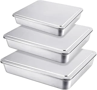 Tioncy Stainless Steel Rectangular Cake Pan Set with Lids