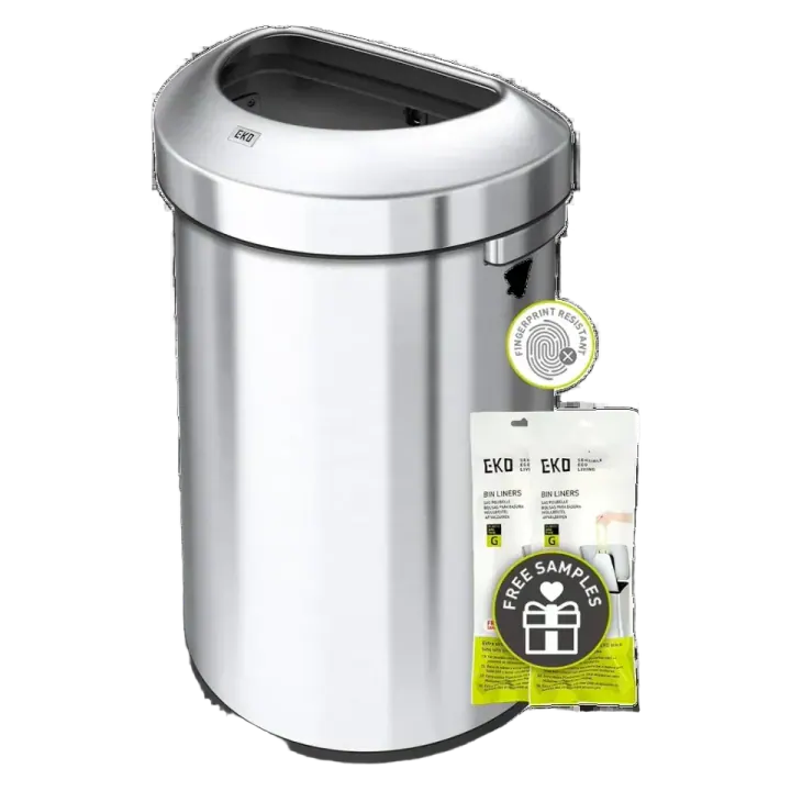 EKO Urban 21-Gallon Semi-Round Stainless Steel Open-Top Trash Can