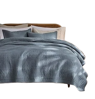 palassio Cotton Crinkle Quilt Set — Blue/Grey Stripe Twin