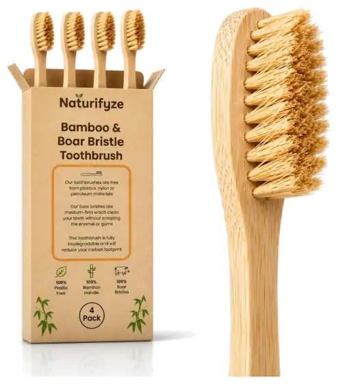 Naturifyze Boar-Bristle Bamboo Toothbrushes — 4 Pack