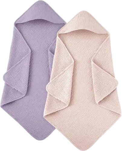 Susurration Muslin Hooded Baby Towels, 100% Cotton (2-Pack)