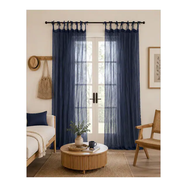 TARAN LIVING Sheer Crinkle Cotton Curtain Panel Set of 2