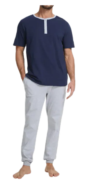 Navisting Men's Cotton Henley Pajama Set