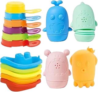 AMCHSURI 15-Piece Rainbow Baby Bath Toy Set