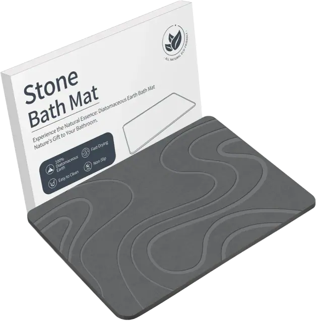 Stone Bath Mat, Diatomaceous Earth, Grey