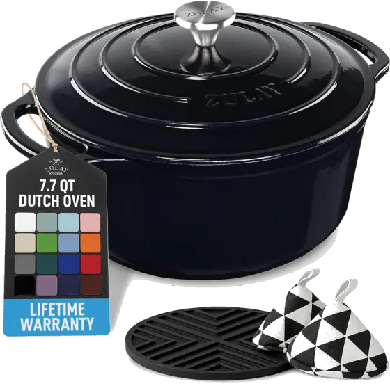 Zulay Kitchen 7.7 Quart Enameled Cast Iron Dutch Oven Pot with Lid