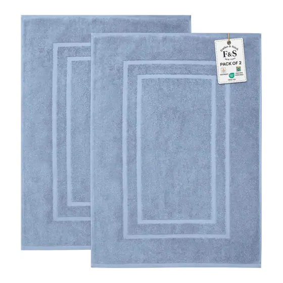 Feather & Stitch Towel-Style 100% Cotton Bath Mats, 2 Pack
