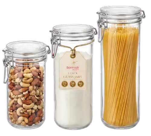 Bormioli Rocco Fido Cylinder 46-Ounce Glass Jars, Set of 3
