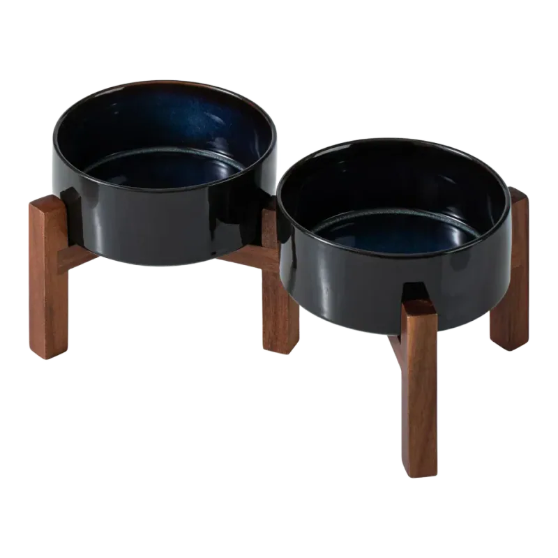 Havniva Ceramic Dog Bowl with Acacia Stand, 27 oz