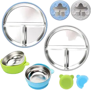 MISSLILI Stainless Steel Baby Plate and Bowls with Suction - 4 Packs