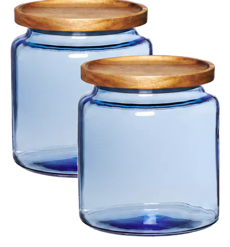 Anchor Hocking Coastal Blue Montana 96-oz Glass Jars with Acacia Lids — Pair