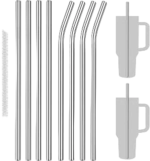 Tomorotec 304 Steel Straws for Large Tumblers — Silver, 8 Pack