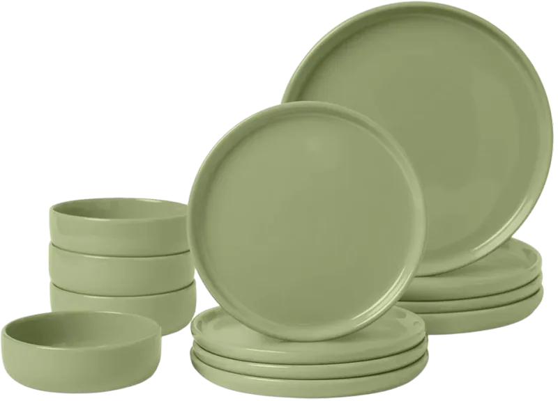 Amazon Basics Glazed Stoneware 12-Piece Dinnerware Set