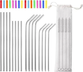 Lazycorner Steel Straws with Silicone Tips — Silver, 16 Pack