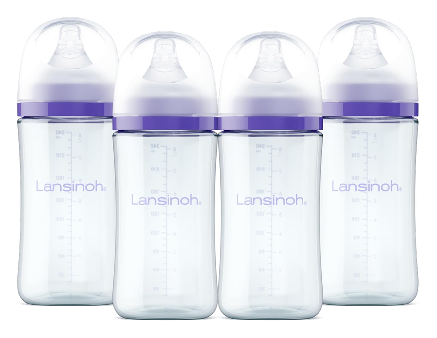 Lansinoh Anti-Colic Glass Baby Bottles, 8 oz, 4-Pack