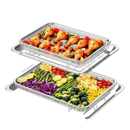 Xumilas 304 Stainless Steel Air Fryer Basket for Oven 2 Pack