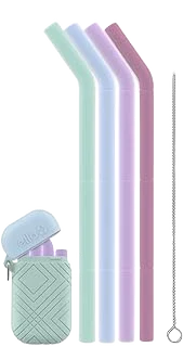 Ello Fold & Store Silicone Straws with Case — Candy Coated, 4 Pack
