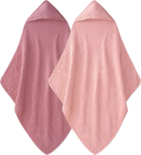 Unnivoll Muslin Hooded Baby Towels, 100% Cotton (2-Pack)