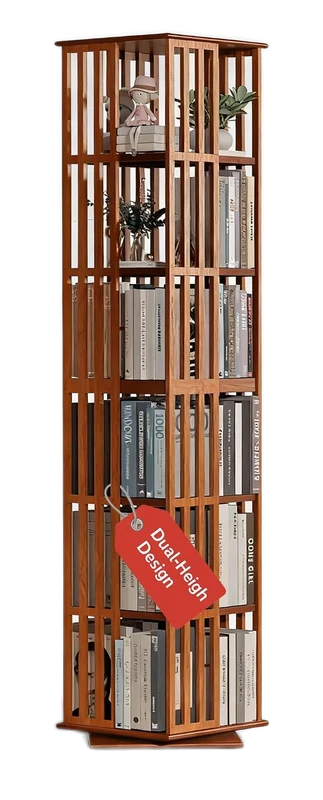 Lauxery Moso Bamboo Rotating Bookshelf Tower