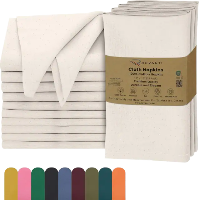 Ruvanti Cloth Napkins Set of 12, 18x18 Inches