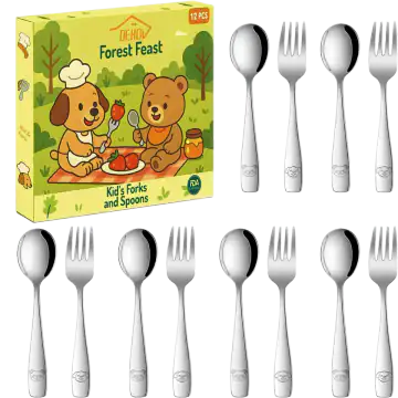 Dehov 18/0 Stainless Steel Toddler Forks and Spoons — 12 Pieces