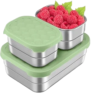 Leonyo 18/10 Steel Lunch Containers — 25 oz and Two 8 oz Pots