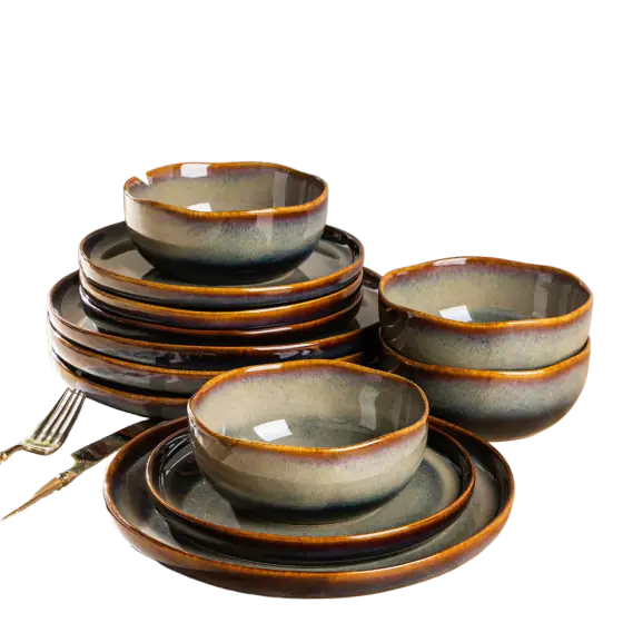 Porcelain 12-Piece Ceramic Dinnerware Set for 4 (Coffee Bean)