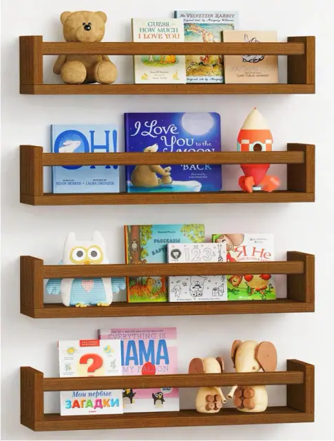 Forbena Solid Pine Wall Shelves, Walnut Brown (Set of 4)
