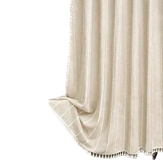 Seenus Linen-Blend Striped Shower Curtain with Tassels — Cream