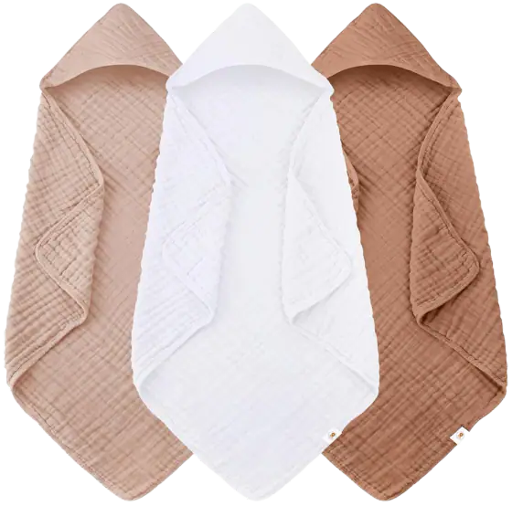 Sunny zzzZZ Muslin Hooded Baby Bath Towels, 100% Cotton (3-Pack)