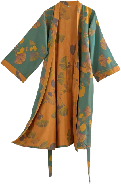 100% Cotton Gauze Kimono Robe, Ginkgo Leaf