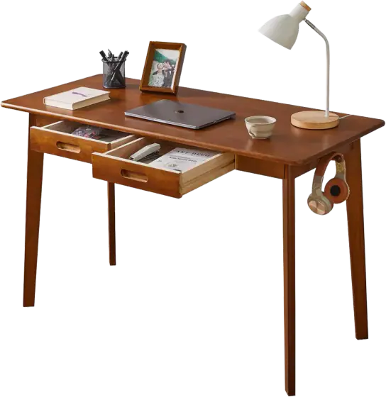 Aibiju 47-Inch Rubberwood Desk with Paulownia Drawers — Brown
