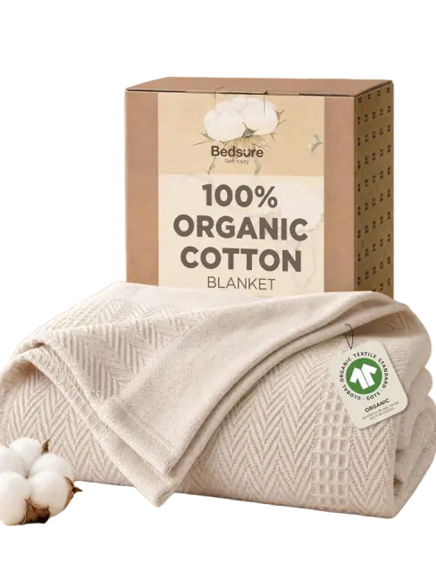 Bedsure PureWoven GOTS Organic Cotton Waffle Blanket