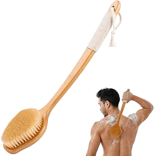 VWMYQ Back Scrubber for Shower，17in Bamboo with Curved Long Handle