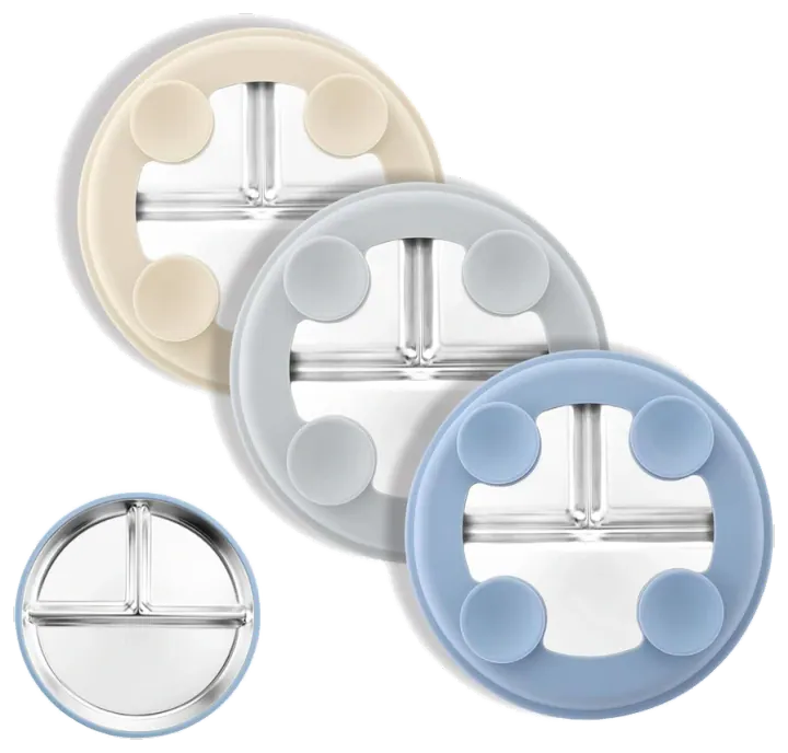 Bakpoco Steel Suction Plates, Eight Inches, Blue/Gray/Beige Three-Pack
