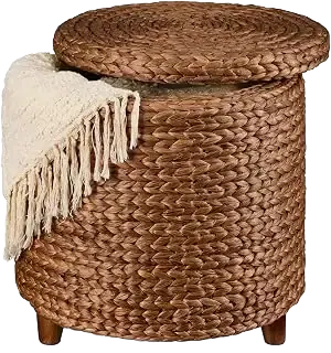 Best Choice Products Water Hyacinth Storage Ottoman, Chestnut, 17 in