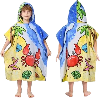 Catalonia Cotton Hooded Kids Poncho Towel, Crab