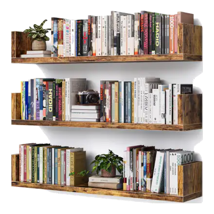 VMROF 23.6-Inch U-Shaped Floating Bookshelves — Rustic Brown