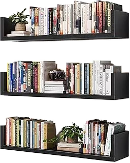 VMROF 17-Inch U-Shaped Floating Bookshelves — Black
