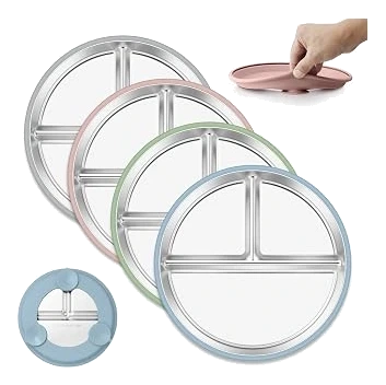 E-far Stainless Steel Divided Suction Plates, Nine Inches, Four-Pack