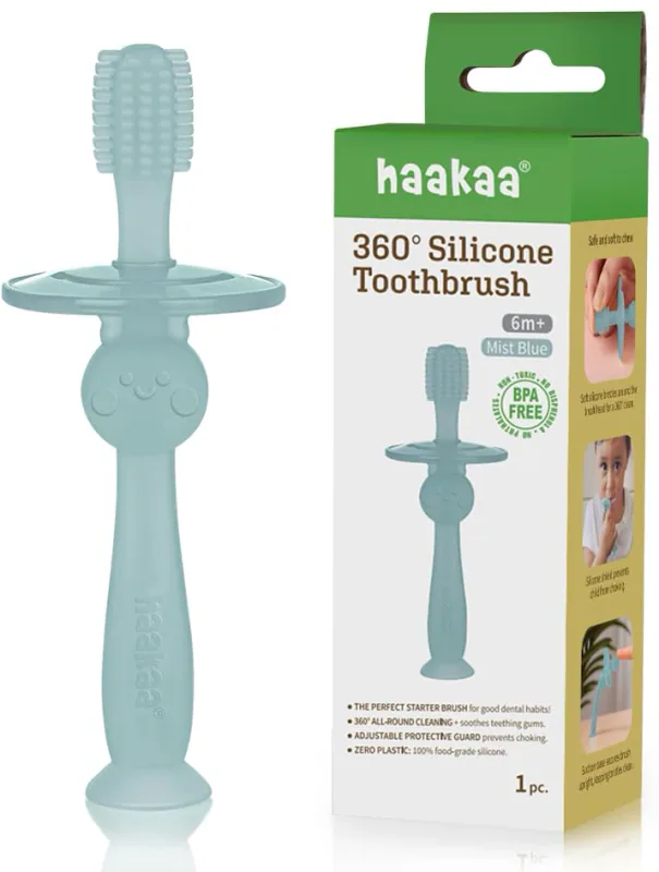 haakaa 360° Silicone Baby Toothbrush — Mist Blue