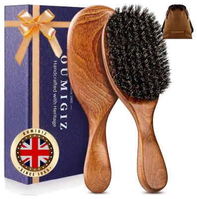 Oumigiz Boar-Bristle Wooden Hairbrush Grooming Set