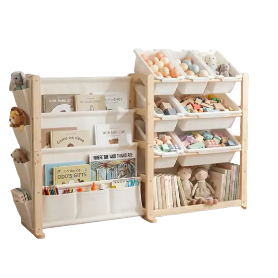 Fodoss Pine Kids Organizer with Plastic Toy Bins